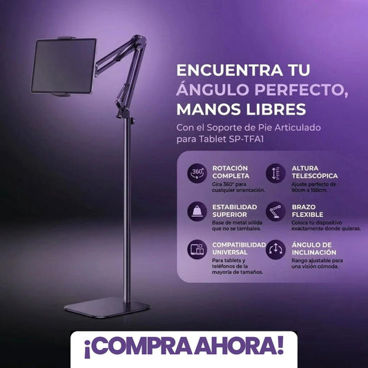 FlexiView™ Pro - Soporte de Piso Ajustable 360° para Celular y Tablet